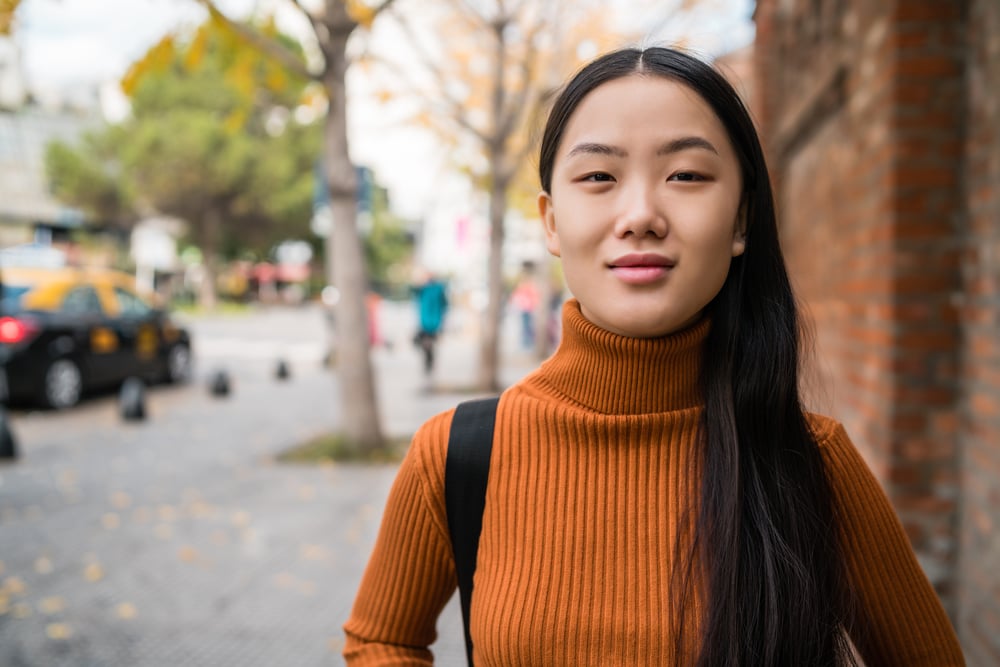 Person looking serious at camera